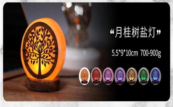 Himalayan Salt Lamp with USB Power, Natural Shape, Color-Changing LED and Warm White Light, Wooden Base Night Light (L, Change Color)