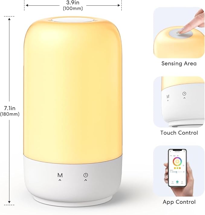 Meross Smart Table Lamp for Bedroom, Smart Lamp Works with Homekit and Alexa, WiFi LED Nightstand Lamp with Tunable White & Dimmable RGBW, Schedule and Timer, Voice App Touch Control