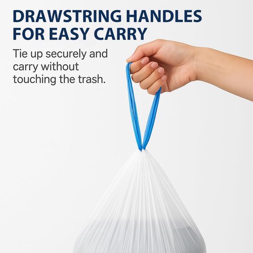 JILLICK 4 Gallon Small Trash Bags with Drawstring & Handles, 100 Pack - White Garbage Bags for Bathroom Office Dorm - Strong Leak-Proof Bin Liners, Individual Bags on Roll, No Tearing