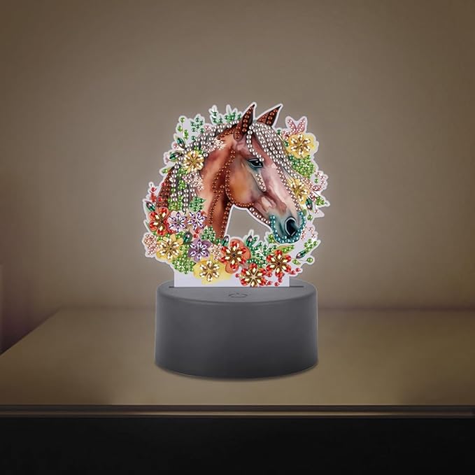 Garland Horse Diamond Art Painting Night Light,Diamond Art Painting Kits Desktop Touch Lamp Ornaments for Tabletop Decor Diamond Art Accessories for Adult Beginner Bedrooms Living Room