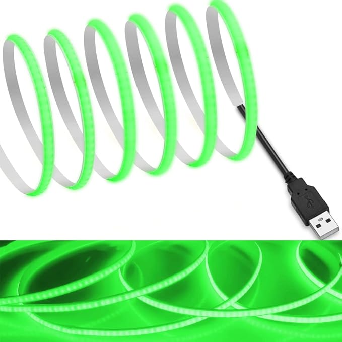 MDee】USB COB Tape Light LED Strip 3.28ft/1m- Flexible 5mm Hidden DC 5V LED Tape with 320 LEDs/m for Green Lighting. Cuttable, Shapeable, USB Powered. Ideal for Kitchen, Office Decor