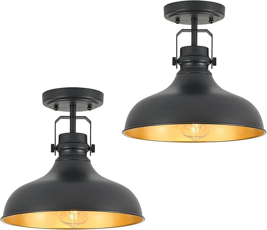 Metal Semi Flush Mount Light Fixture 11.4 inch Ceiling Light Black Hallway Light Fixtures for Kitchen,Hall,Bedroom,Bathroom,Entryway 2 Pack