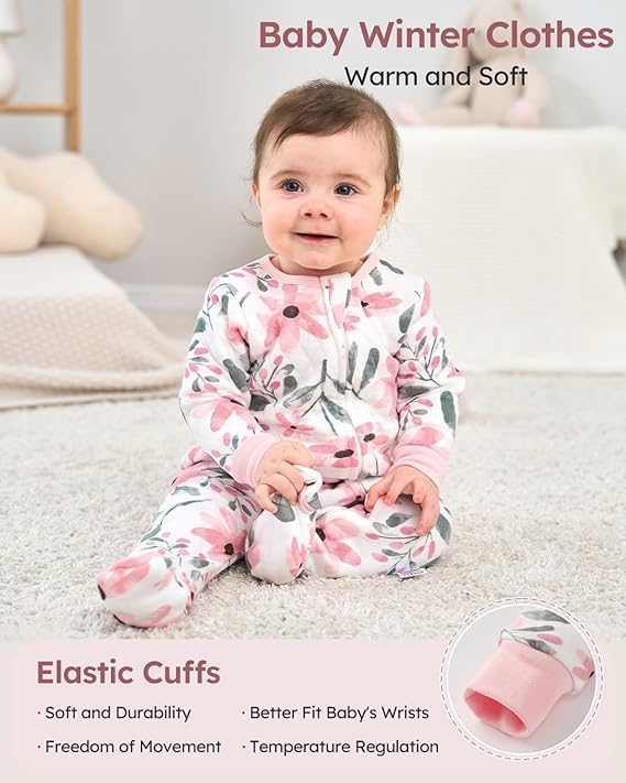 Yoofoss Organic Cotton Baby Pajamas - Warm Quilted Sleepers for Newborns | 0-3, 3-6, 6-9 Months
