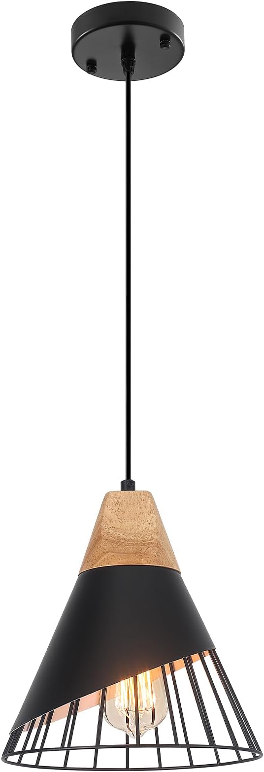Black Pendant Light, 1 Pack 9.4inch Modern Pendant Lights, Farmhouse Pendant Light, Kitchen Pendant Lighting, Black Pendant Lights Kitchen Island for Living Room, Bar, Bedroom, Office