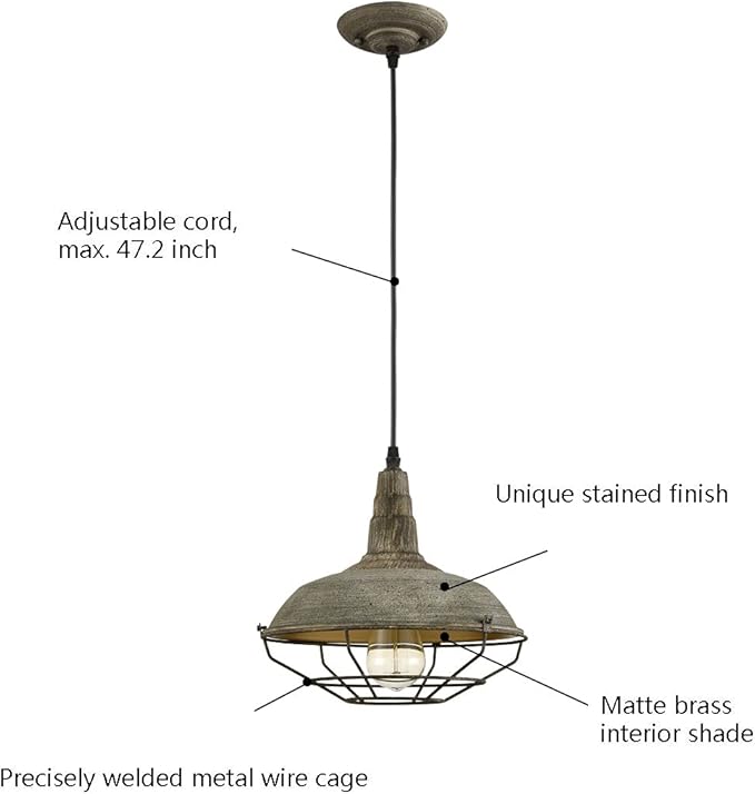 HOLKIRT Farmhouse Barn Pendant Light Dimmable Hanging Ceiling Light Fixture with Cage Stained Finish Mold Color 1-Light for Kitchen Dining Bedroom
