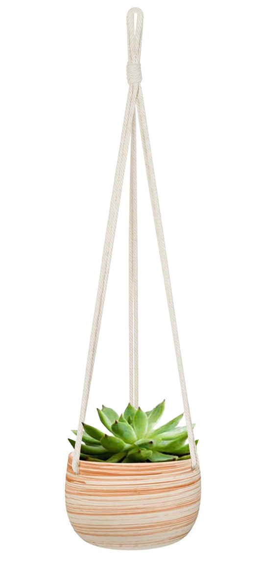 Mkono Ceramic Hanging Planter Macrame Plant Holder 5 Inch Cute Succulent Cactus Pot with Cotton Rope Hanger for Indoor Outdoor Decor, 1 Pack