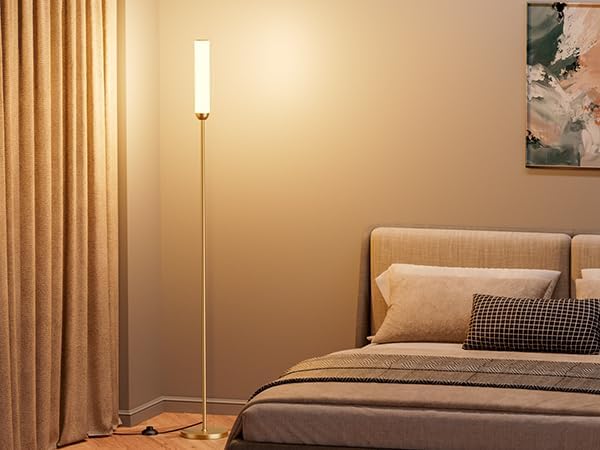 Ambimall LED Floor Lamp with Remote Control, 65" Standing lamp with Stepless Adjustable 3000K-6500K Colors & 30-100% Brightness, Foot Switch(Gold)