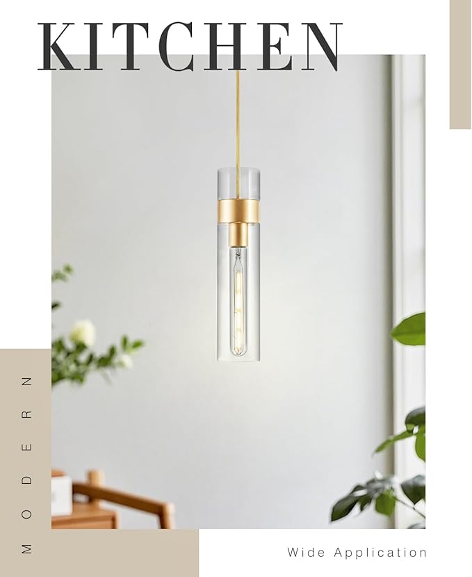 3 Pack Gold Pendant Lights Kitchen Island (Bulbs Included), Adjustable Modern Glass Pendant Light Over Island, Industrial Pendant Light Fixtures for Dining Room Hallway Bedroom Living Room