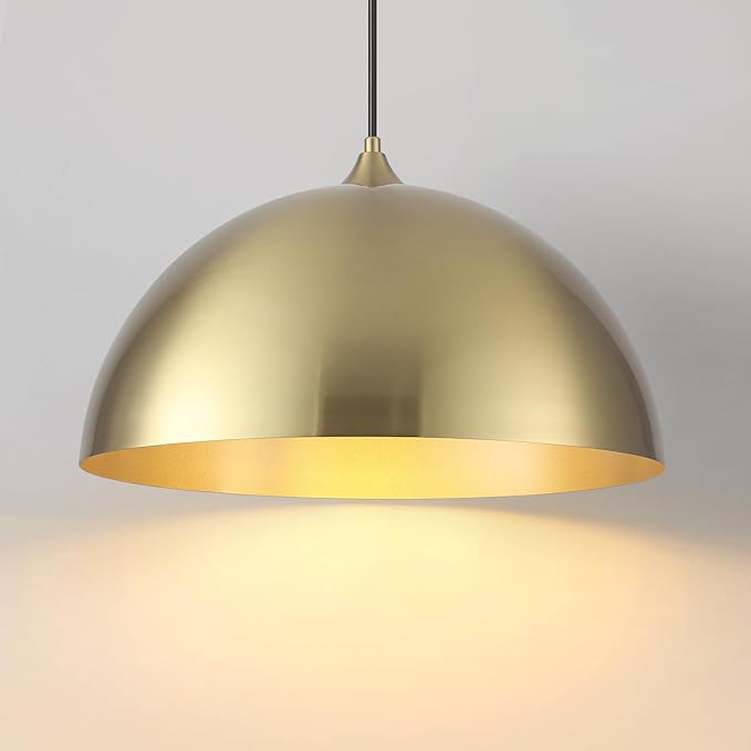 Gold Dome Pendant Light, 16 Inch Large Gold Pendant Light Kitchen Island, Industrial Farmhouse Pendant Lights for Kitchen Island, Dining Room, Cafe, Bar, 1 Pack