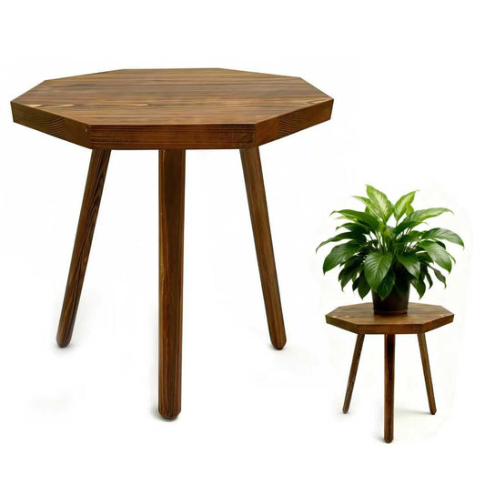 Plant Stand for Indoor Outdoor, 12x12in Large Octagon Wooden Plant Stand, Mid Century Modern Boho Stool for 5-15 Inch Pots, Sturdy Planter Stands