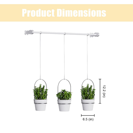 Hanging Flower Pots Set of 3, Indoor/Outdoor Plant Holder with Rod & Chain, Window Herb Garden Planter Shelves - Space-Saving Wall Mounted Pot Set for Succulents, Vines & Flowers (Black)