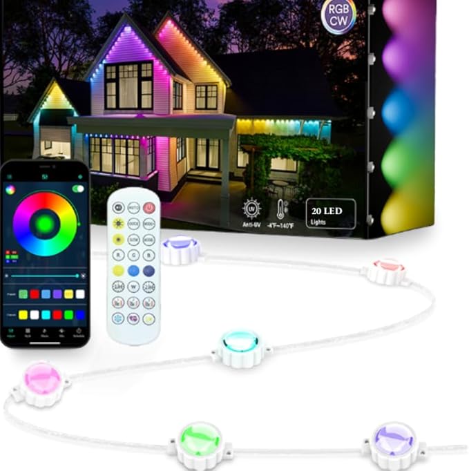 Permanent Outdoor Lights,Smart Outdoor Christmas Lights with IC+RGB 20 LED, IP67 Waterproof Eaves Lighting with 213 Modes for Holiday,Party, Daily, APP/Remote Control