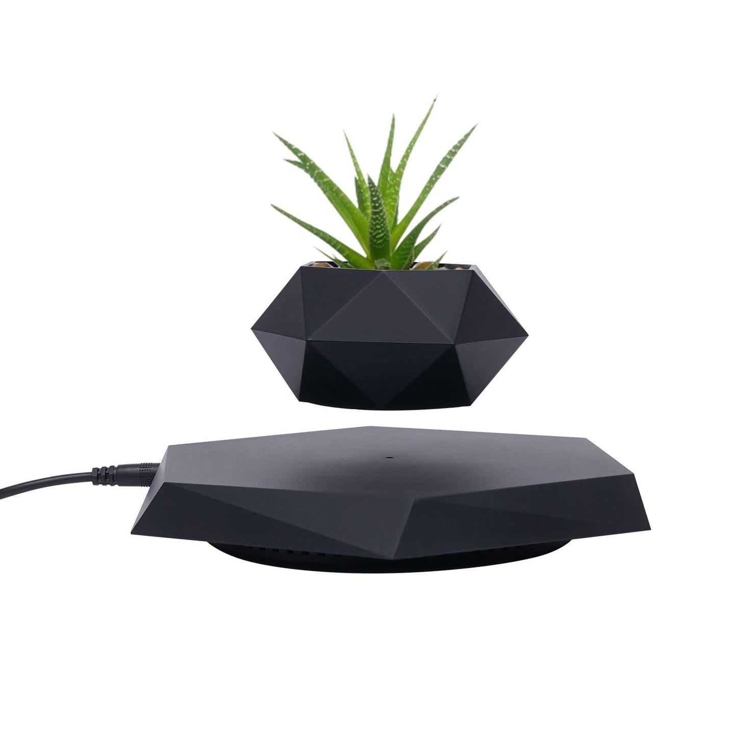 trggvvrt Floating Plant Pot for Small Plants, Magnetic Levitating Flower Pot Planter for Office Home Decoration, Black Hexagon Suspension Rotating Air Bonsai Planter Flower Pot