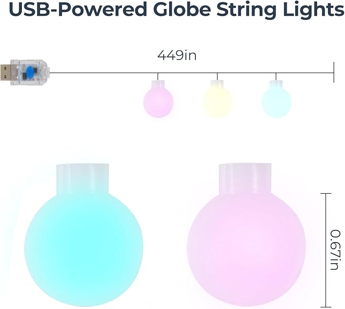 Easter String Lights Plug in, 37.4FT 100 LED Frosted Globe Lights with Remote, USB 8 Mode Decorative Lights for Bedroom, Classroom, Party, Spring Decor