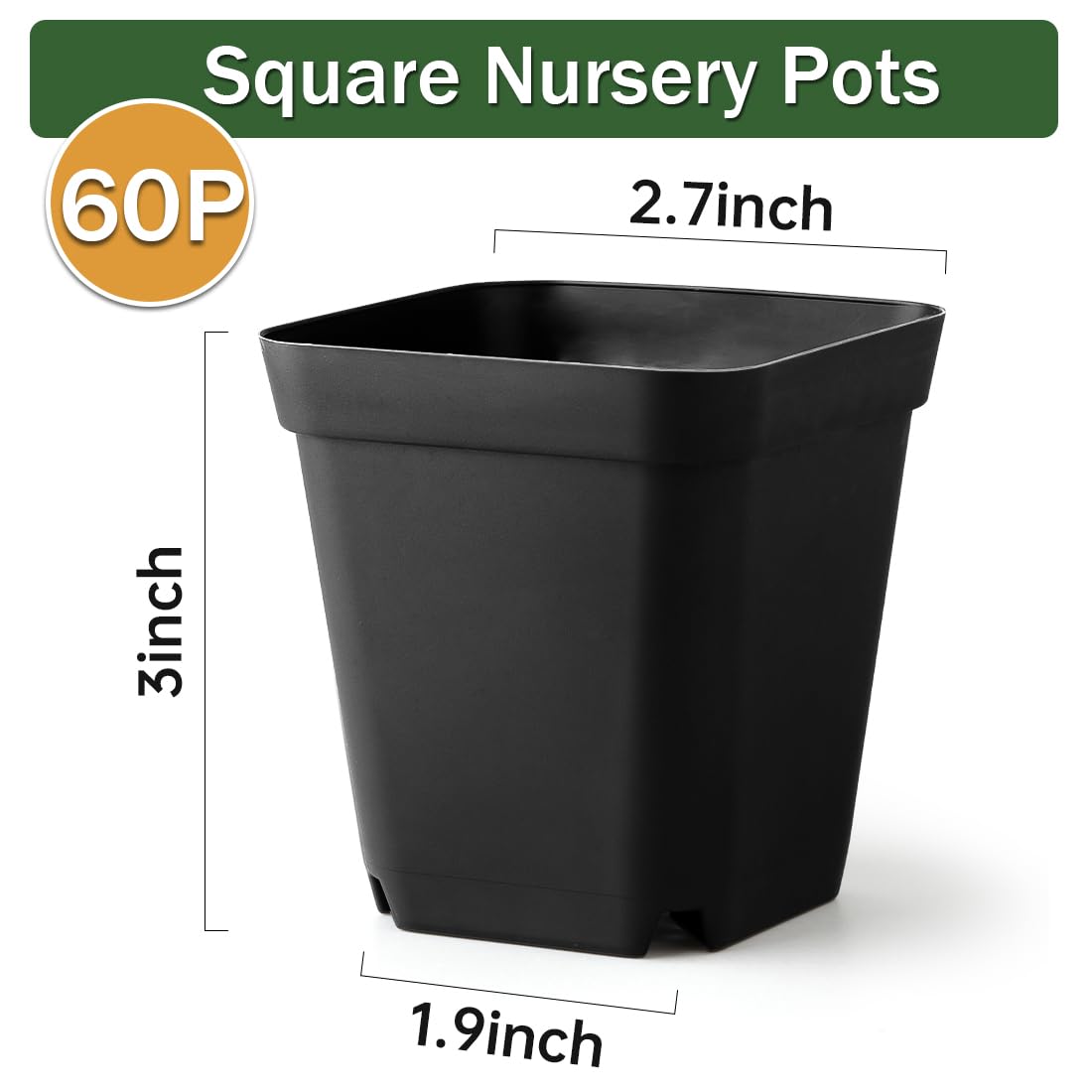 60 Pcs Nursery Pots 2.7 Inch, Plastic Seed Starting Pot with Drainage Holes, Sturdy Seedling pots for Planting, Cuttings (Black)