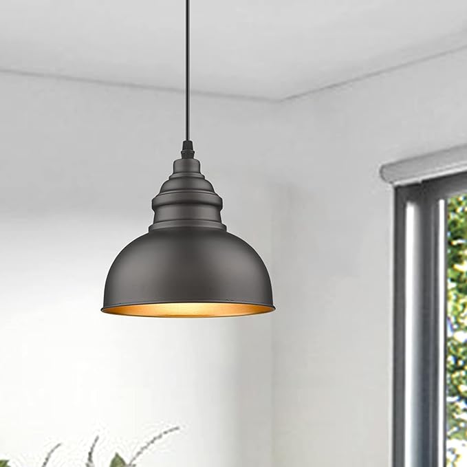 Farmhouse Mini Pendant Lighting Over Island, Industrial Adjustable Height Ceiling Light Fixture, Bronze Round Hanging Fixture for Dining Room, Bedroom, Living Room, Restaurant, Bar