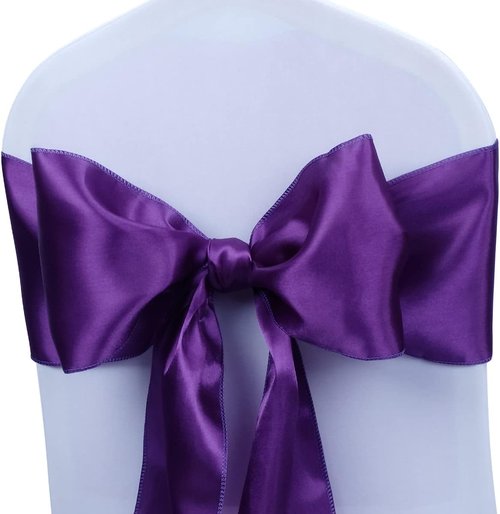 Babenest Satin Chair Sashes - Upgraded 50 Pcs Chair Ribbons & Bows for Weddings & Events | Purple