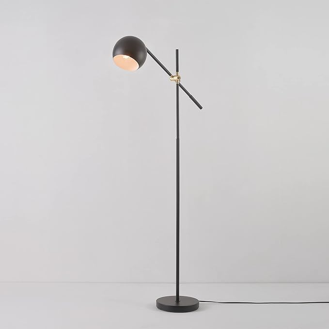 Globe Electric 65911 60" Floor Lamp, Matte Black, Brass Pivot, Metal Shade, in-Line On/Off Foot Switch, Adjustable Arm, 6-Foot Cord, Modern Standing Light for Living Room, Reading, or Office
