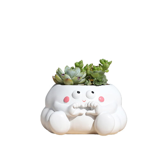 HDKXBEJ Cloud-Shaped Small Succulent Planters, 3.4''Dog Cute Plant Pots with Drainage Holes Funny Resin Flower Pots for Indoor Outdoor Home Office Gifts (C)