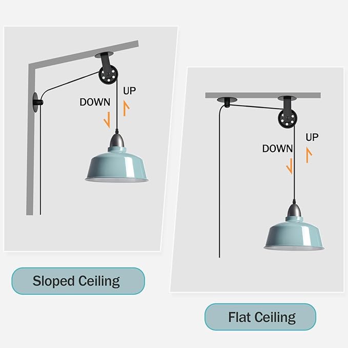 Plug in Pendant Light, Blue Farmhouse Hanging Lights with Plug in Cord, Pulley Hanging Lamp, Industrial Pendant Lights Fixture for Kitchen Island, Bedroom, Dining Room, Living Room, Office