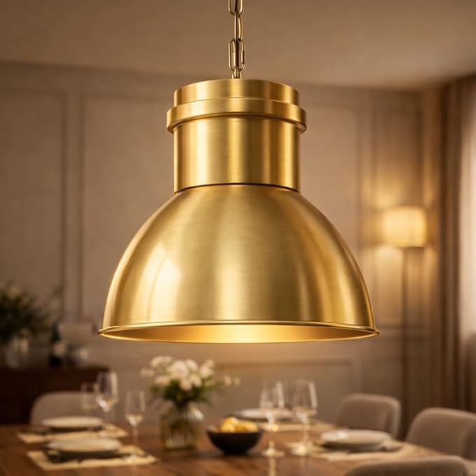 BoostArea Gold Pendant Lights Kitchen Island, 10.6" Large Metal Shade and 70.9'' Adjustable Height, Modern Pendant Lighting Fixtures,Farmhouse Hanging Pendant Light for Kitchen Island/Bar,No E26 Bulb