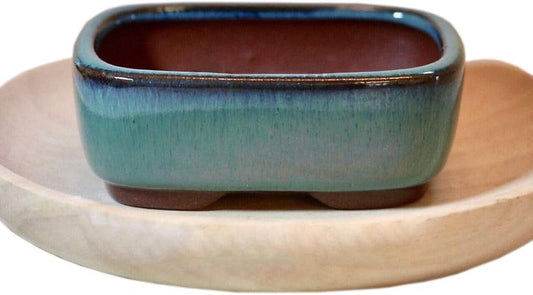 DOKUYIE Rectangular Bonsai Pot Dark Green Glazed Planter Outer Size 8.6x6.5x3.4/3.35''x2.5''x1.3'' (1800)