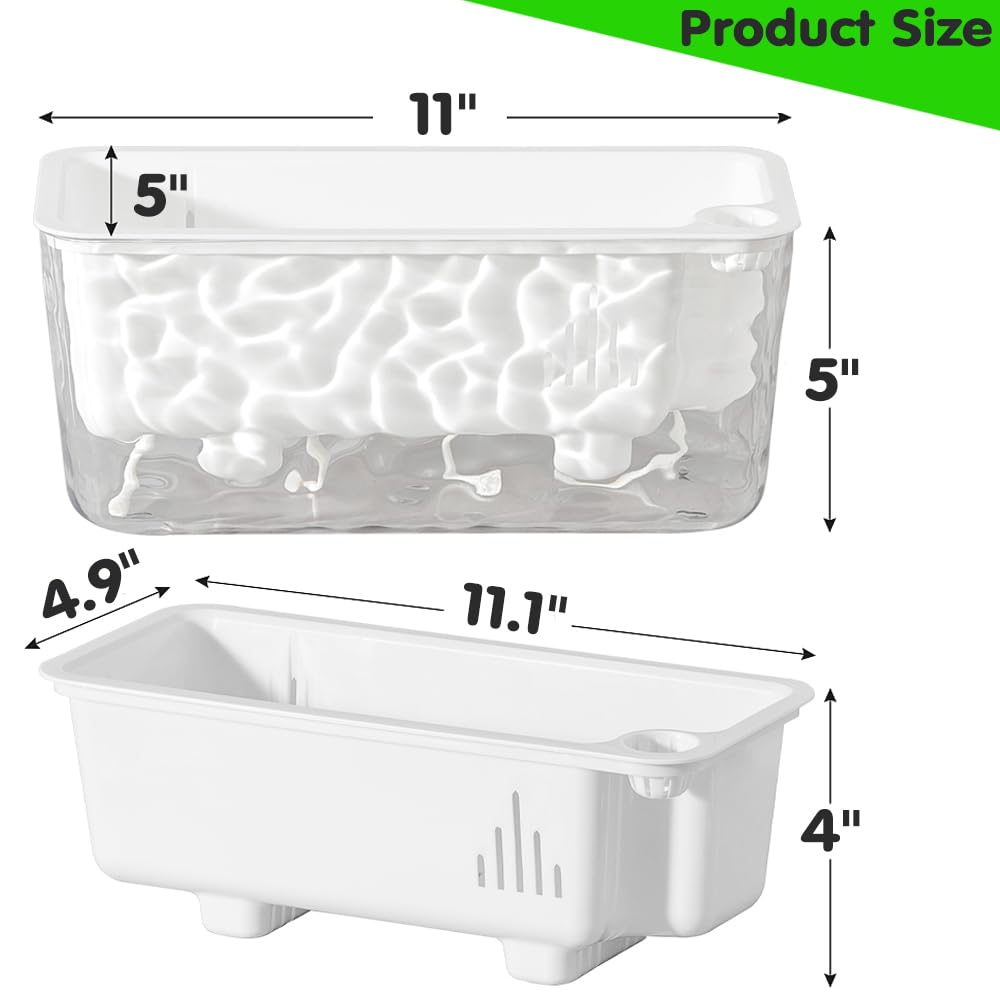 Qimodo 3 Pack Self Watering Rectangular Plant Pots, 11" x 5"x 5" Plant Containers with Drainage Holes, Rectangle Houseplant Window Planters for Succulents, Flowers,Herbs,Vegetables (White)