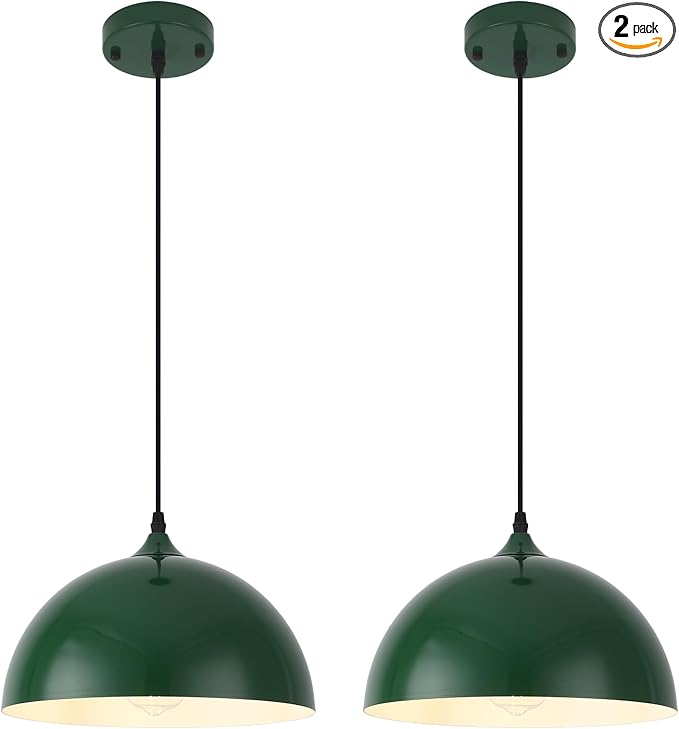 Farmhouse Pendant Light, 11.8inch, 2 Packs- Green Industrial Kitchen Pendant Lights, Pendant Lights Kitchen Island, Pendant Light for Bedroom, Office, Kichen Sink, Library