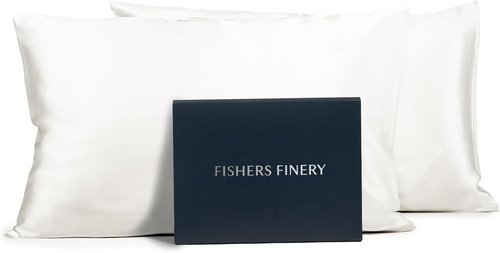 Fishers Finery 100% Pure Mulberry Silk Pillowcase Set - Luxurious White King Size, 2 Pack