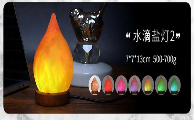 Himalayan Salt Lamp with USB Power, Natural Shape, Color-Changing LED and Warm White Light, Wooden Base Night Light (H, Change Color)