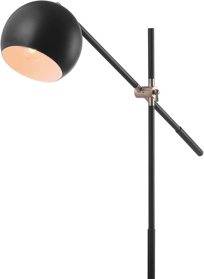 Globe Electric 65911 60" Floor Lamp, Matte Black, Brass Pivot, Metal Shade, in-Line On/Off Foot Switch, Adjustable Arm, 6-Foot Cord, Modern Standing Light for Living Room, Reading, or Office