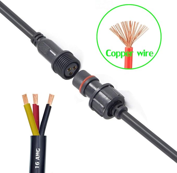 3 Wire Waterproof LED Connector, 16AWG Male Female Plug with IP65 Waterproof Wire Connectors, 20CM Extension Cable for Car LED Strip Lights