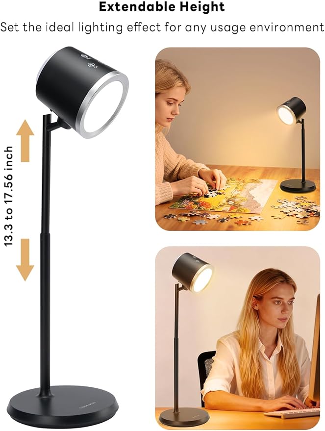 Magnetic Rechargeable LED Desk Lamp, Cordless Dimmable Reading Light with 3 Color Modes, 360° Rotation for Home Office Bedroom Hallway Camping