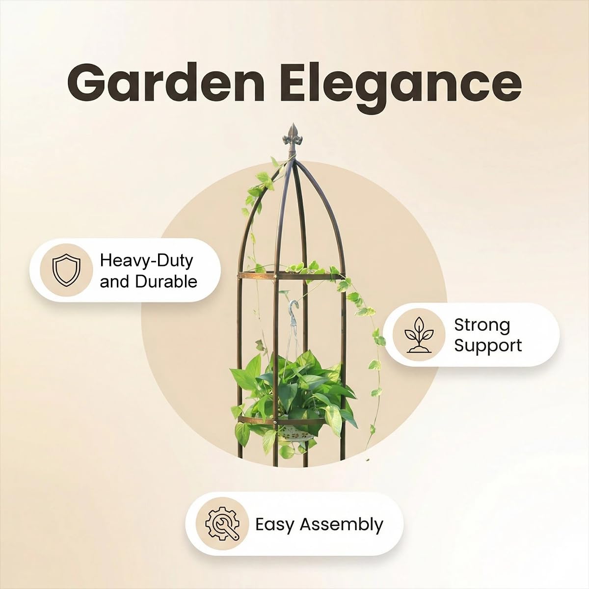 100% Metal Obelisk Garden Trellis 5.5 Feet Tall Sturdy Plant Support for Climbing Vines and Flowers Stands,1pc Upgrade (Bronze, Medium)