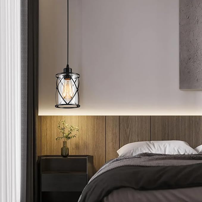 3 Lights Industrial Pendant Light with Glass Shade Matte Black Pendant Lighting Adjustable Industrial Retro Style Hanging Light,Kitchen Island Farmhouse Pendant Lights Fixtures for Kitchen,Farmhouse