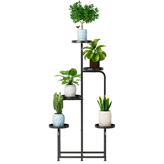Indoor Plant Stand 5 Tiered Plant Stand Metal Flower Display Holder Shelf Tall Vertical Orchid Rack for Indoor/outdoor Use Ideal for Patio Balcony Porch Garden Living Room Corner Display (Black)
