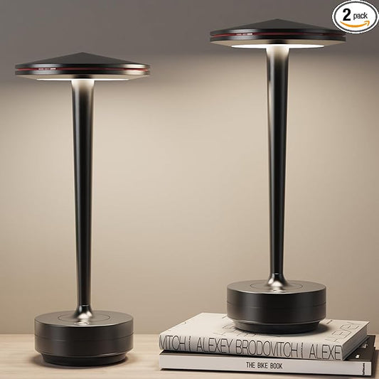 2pack Rechargeable Cordless Table Lamp, LED Portable Powered LED Battery Light 6000mAh USB Desk Lamp, for Restaurants Outdoor (2pack Black)