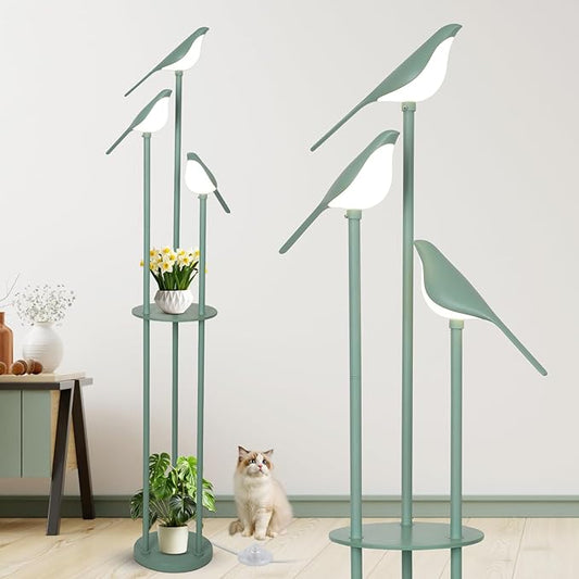 Bird Floor Lamp for Bedroom, Green Standing Lamps for Living Room, Corner Tall Lamp with Table, 3-Lights Vintage Floor Lamp, Modern Stand Up Lamp for Office, Girls Room, Unique Bird Lamps