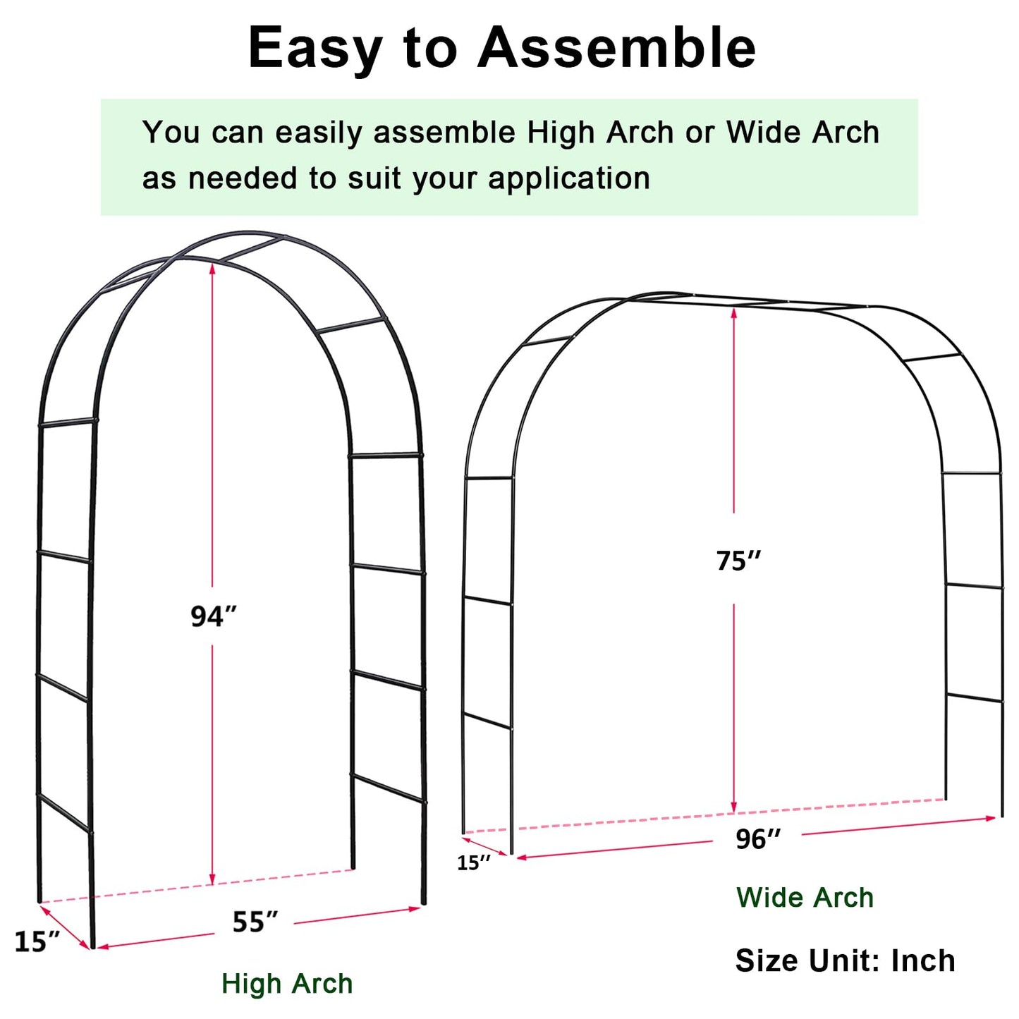 Metal Pergola Arbor, Outdoor Flower Garden Arch Trellis, Steel Garden Arbor for Climbing Plants, Wedding Decoration, 7'8" H x 4'5" W