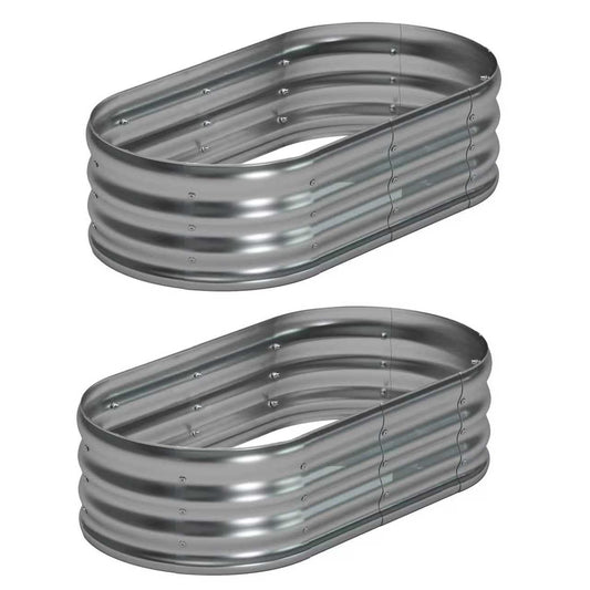 Foxlang 4x2x1ft(2 Pack) Galvanized Oval Raised Garden Bed,Outdoor Planter Box Metal Patio Kit Planting Bed for Vegetables Flowers Herb,Silver