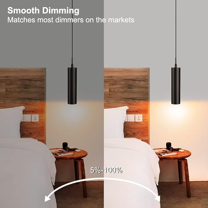 DAKASON Black Pendant Light, LED Modern Pendant Light Fixture for Kitchen Island, Adjustable Rope Hanging Ceiling Lamp for Dining Room, Bar Restaurant, Living Room, Hallway (3Pack)