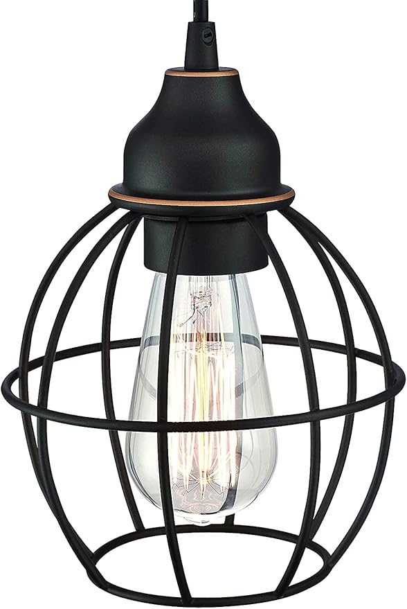 WISBEAM Oil Rubbed Bronze Pendant Lighting Fixture with Brass Edge, Hanging Kitchen Lights with E26 Medium Base Max. 60 Watts, Bulbs not Included, 1-Pack