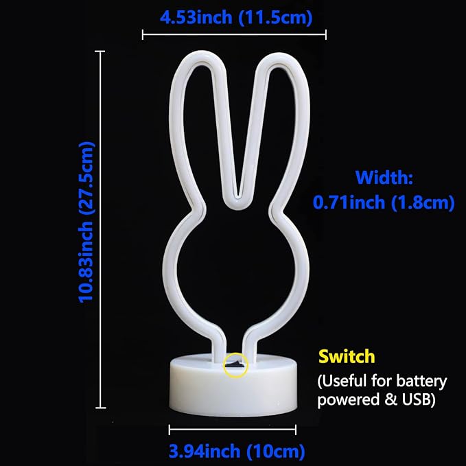 Easter Decorations Neon Signs, Creative Bunny Lights with Base - Battery/USB Operated Rabbit Stuff for Home, Nursery Room, Kids Bedroom, Spring Decor (Pink)