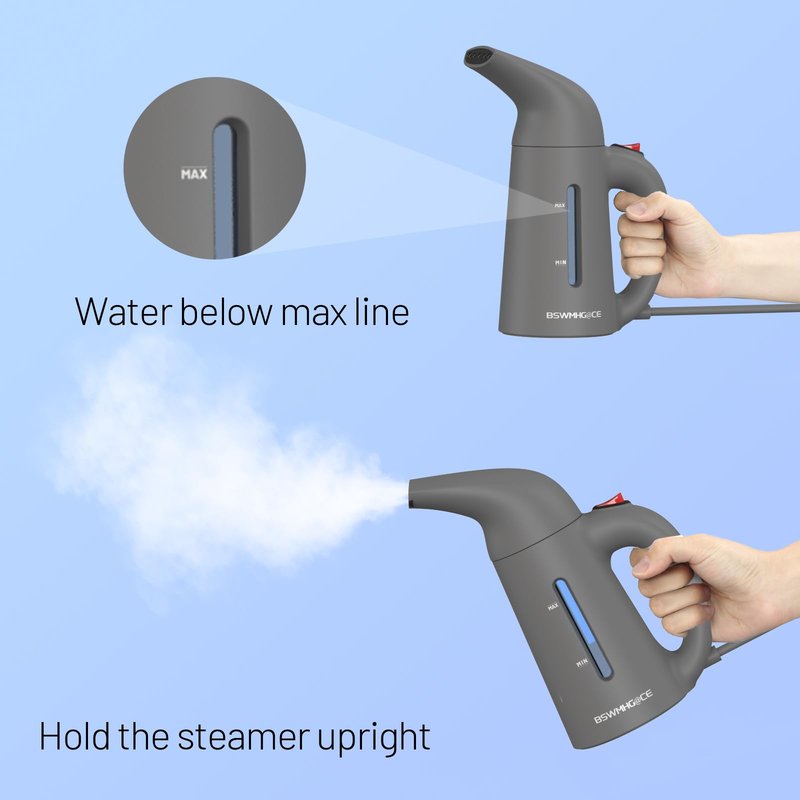 Steamer for Clothes, Handheld Garment Steamer, Portable Clothes Steamer Remove Wrinkle, 180ml Water Tank, 12 minutes Continuous Steam, 2.3 meter Cord, Ideal for ALL Fabrics, One button Design (Gray)