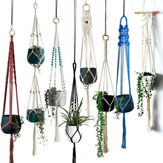 Macravine 8-Pack Macrame Plant Hanger, Boho Indoor Window Pot Hanger with Wooden Beads, Hanging Flower Pot Holder,Creative Handmade Chic Plant Basket Length 39″(no Pot&Plant Included)