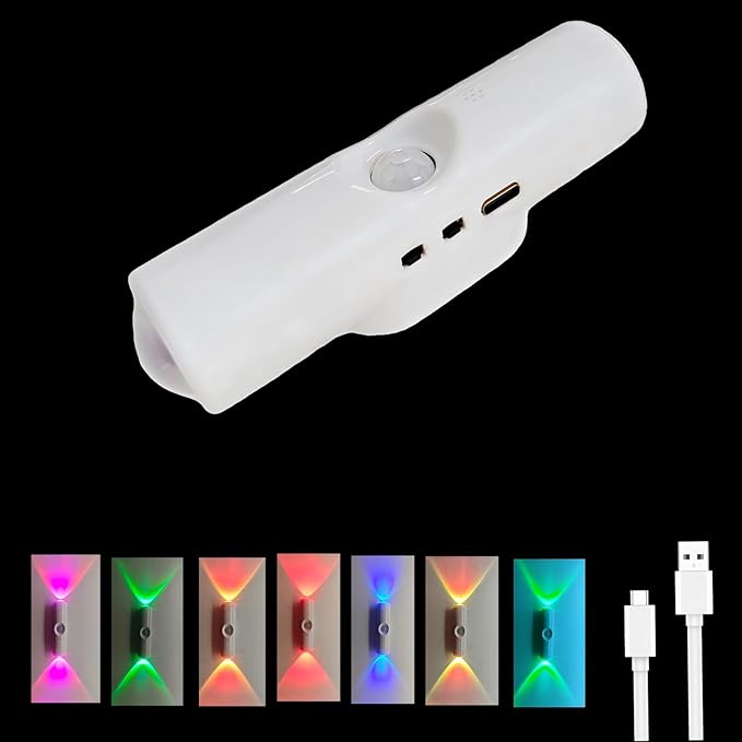 Motion Sensor Wall Lamp, Motion Sensor Light Indoor, Smart Night Light, Rechargeable Sensor Bathroom Light, Magnetic Mount lamp for Bedroom, Bathroom, Courtyard, Livingroom (White-7 Color)