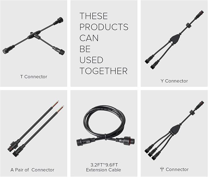 BTF-LIGHTING 9.84FT 2 Pin 18AWG IP67 Extension Cable Wire with Male and Female Connectors for Single Color FCOB COB 5630 5730 5050 etc LED Strip 22mm Metal Nut Big Size Home Lighting Connector