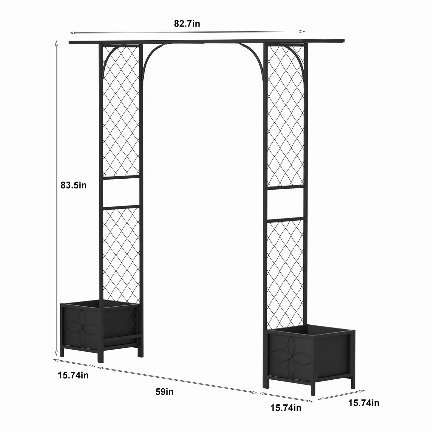 Zhongma Metal Garden Arbor with Planters, 83.5'' High x 90.5'' Wide, Outdoor Arch for Climbing Plant, Decorations Pergola with Plant Baskets …
