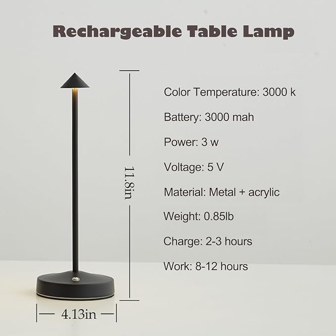 Rechargeable Cordless Table Lamp,3000mAh Battery Operated Table lamp,Portable LED Touch 2 Levels Brightness Dimmable Bar Lamp,Battery Powered Lamp for Bars,Restaurant,Living Room(2 Pack)