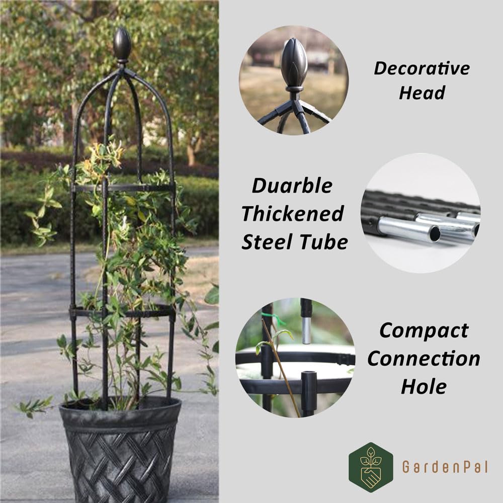 GardenPal Garden Obelisk Trellis, Tomato Cage and Plant Support for Climbing Plants, Potted Tall Plant Stakes for Vine Vegetable Flower Support Outdoor Indoor - 1 Pack